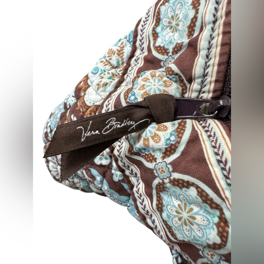 Vera Bradley Quilted Floral Handbag / Brown & Aqua / Mini Satchel - Picture 7 of 7